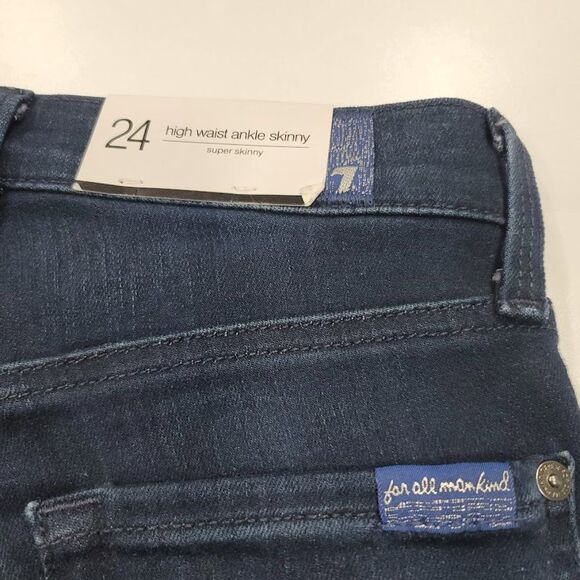 7 for All Mankind High-Waist Ankle Skinny in Deep Waters 3 Sz 24 - Picture 9 of 12